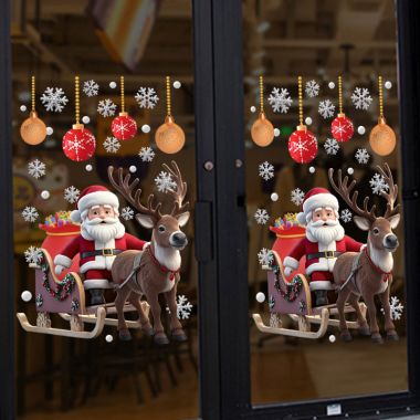 DECAL TRANG TRÍ GIÁNG SINH ÔNG GIÀ NOEL TRÊN XE TUẦN LỘC VÀ QUẢ CHÂU TREO