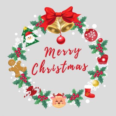 DECAL TRANG TRÍ NOEL VÒNG NGUYỆT QUẾ XANH VÀ CHUÔNG VÀNG