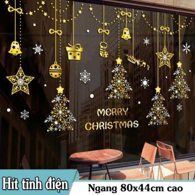 DECAL TĨNH ĐIỆN TRANG TRÍ NOEL DÂY TREO CÂY THÔNG NHŨ VÀNG