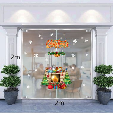 Decal trang trí Noel 2021  Lò sưởi và những gói quà