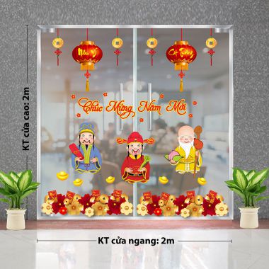 Decal trang trí tết combo Phúc Lộc Thọ chúc mừng năm mới