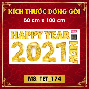 Decal trang trí tết chữ Happy new year 2021 vàng