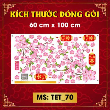 Decal trang trí tết combo tết cổ truyền Việt Nam và cành đào hồng