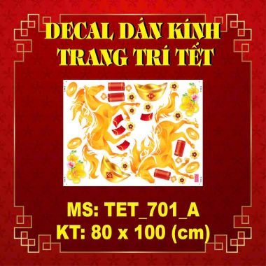 DECAL DÁN KÍNH TRANG TRÍ TẾT BÉ MẶC ÁO DÀI ĐỎ CHÚC XUÂN BÍNH NGỌ DƯỚI MAI VÀNG