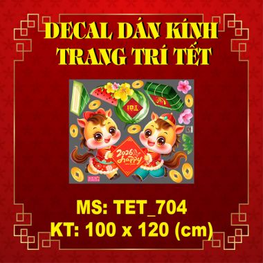 DECAL TRANG TRÍ TẾT HAI CHÚ NGỰA NHỎ VÀ BÁNH CHƯNG DƯA HẤU