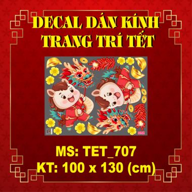 DECAL DÁN KÍNH TRANG TRÍ TẾT 2026 MAI ĐÀO VÀ HAI CON NGỰA NHỎ MÚA RỒNG