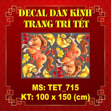 DECAL TRANG TRÍ TẾT ĐÔI NGỰA VÀ HAI THỎI VÀNG