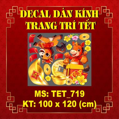 DECAL TRANG TRÍ TẾT ĐÔI NGỰA NHỎ VÀ ĐỒNG TIỀN VÀNG