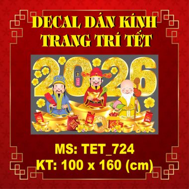 DECAL TRANG TRÍ TẾT PHÚC LỘC THỌ 2026 SẮC VÀNG