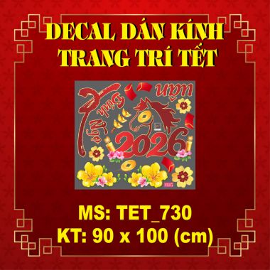 DECAL TRANG TRÍ TẾT CHO NHÀ HÀNG GIA ĐÌNH NHỎ CHÚC TẾT BÊN GÓC MAI VÀNG