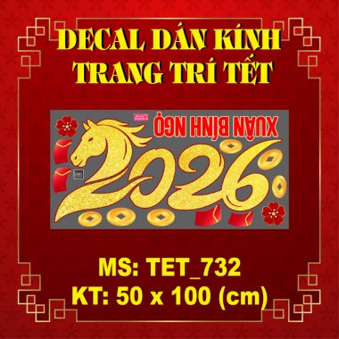 DECAL DÁN KÍNH TRANG TRÍ TẾT THẦN TÀI DƯỚI NHÁNH MAI VÀNG CHÀO XUÂN BÍNH NGỌ