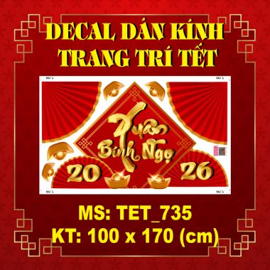 DECAL DÁN KÍNH TRANG TRÍ TẾT CHO CÔNG TY XUÂN BÍNH NGỌ SẮC ĐỎ SUNG TÚC