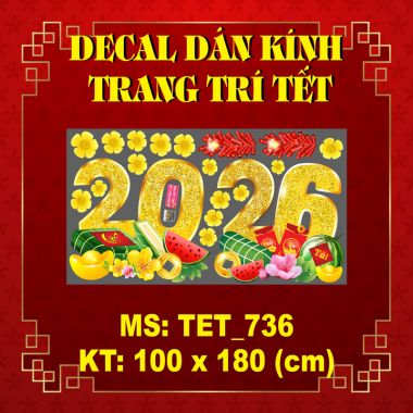 DECAL DÁN KÍNH TRANG TRÍ TẾT CHO CÔNG TY XUÂN BÍNH NGỌ  2026 VÀNG ĐẦY SUNG TÚC