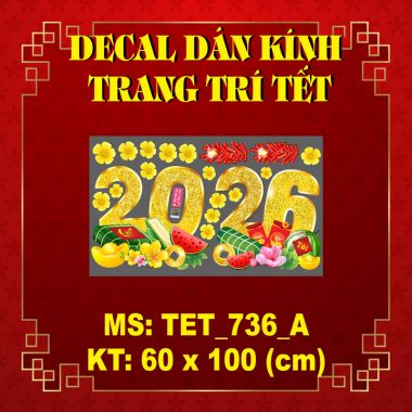 DECAL DÁN KÍNH TRANG TRÍ TẾT BÉ ÔM DƯA HẤU CHÚC XUÂN BÍNH NGỌ VÀ ĐÔI LIỄN