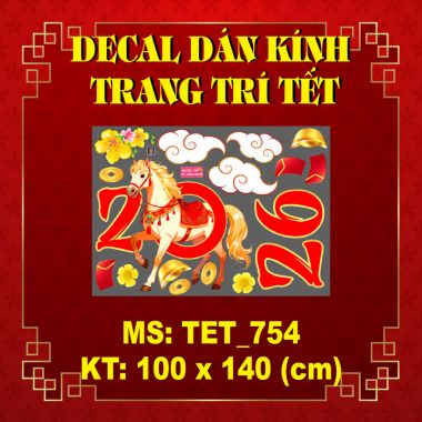 DECAL DÁN KÍNH TRANG TRÍ TẾT 2026 BÍNH NGỌC VÀ DÂY PHÁO VÀNG