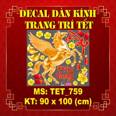 DECAL DÁN KÍNH TRANG TRÍ TẾT ĐÔI NGỰA PEGASUS VÀNG ĐÓN TÀI LỘC NĂM 2026