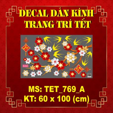 DECAL TRANG TRÍ TẾT CÀNH HOA XUÂN VÀ ÉN VÀNG
