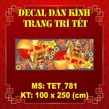 DÁN KÍNH TRANG TRÍ TẾT CHO NGÂN HÀNG THẦN TÀI CƯỠI NGỰA VÀNG VÀ QUẠT ĐỎ