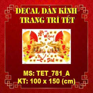 DECAL DÁN KÍNH TRANG TRÍ TẾT 2026 THẦN TÀI CƯỠI NGỰA VÀ ĐÔI QUẠT ĐỎ