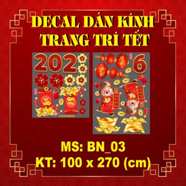 DECAL TRANG TRÍ TẾT CỬA NHÔM SINGFA THẦN TÀI VÀ LỒNG ĐÈN ĐỎ MAY MẮN ĐÓN XUÂN