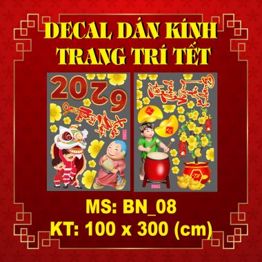 DECAL DÁN KÍNH TRANG TRÍ TẾT ÔNG ĐỊA ĐÁNH TRỐNG MÚA LÂN ĐÓN XUÂN 2026