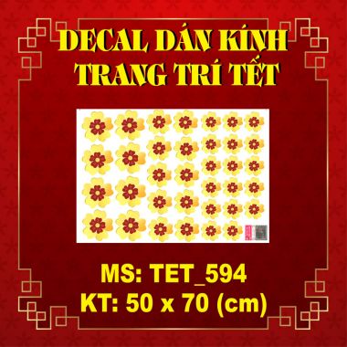 DECAL TRANG TRÍ TẾT HOA MAI VÀNG NHUỴ ĐỎ