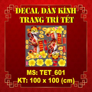 DECAL TRANG TRÍ TẾT ĐÔI RẮN ĐỎ CẦM LIỄN XUÂN