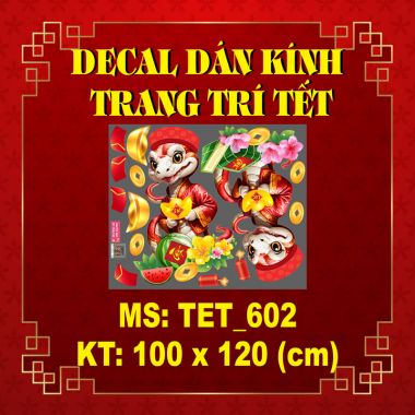 DECAL TRANG TRÍ TẾT ẤT TỴ ĐÔI RẮN ĐỎ ÔM VÀNG