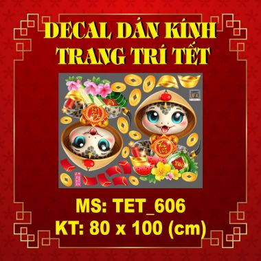 DECAL TRANG TRÍ TẾT ẤT TỴ ĐÔI RẮN VÀ BÁNH CHƯNG DƯA HẤU
