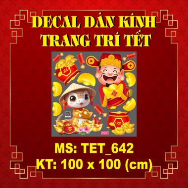 DECAL TRANG TRÍ TẾT THẦN TÀI VÀ ẤT TỴ ÔM VÀNG