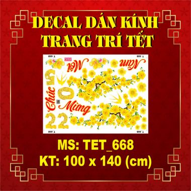 DECAL TRANG TRÍ TẾT ĐÔI MAI VÀNG CHÚC MỪNG NĂM MỚI 2025