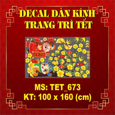 DECAL TRANG TRÍ TẾT THẦN TÀI VÀ RẮN VÀNG BÊN GÓC MAI