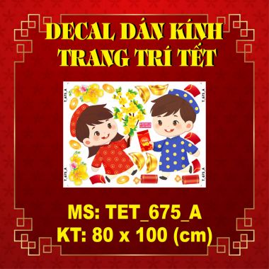 DECAL DÁN KÍNH TRANG TRÍ TẾT BÉ TRAI BÉ GÁI VUI XUÂN DƯỚI MAI VÀNG