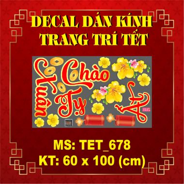 DECAL DÁN KÍNH TRANG TRÍ TẾT CHÀO XUÂN ẤT TỴ MAI VÀNG PHÁO ĐỎ