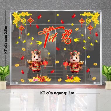 DECAL DÁN KÍNH TRANG TRÍ TẾT ĐÔI NGỰA CHÀO TẾT DƯỚI MAI VÀNG