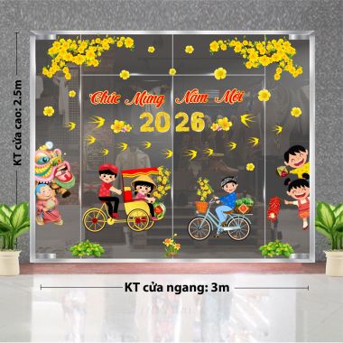 DECAL DÁN KÍNH TRANG TRÍ TẾT CHO NHÀ HÀNG NGÀY TẾT QUÊ EM