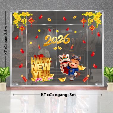DECAL DÁN KÍNH TRANG TRÍ TẾT HPNY 2026 NGỰA ĐỘI MÃO LÂN DƯỚI MAI VÀNG