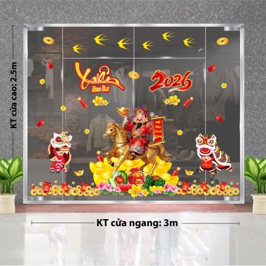 DECAL DÁN KÍNH TRANG TRÍ TẾT LÂN VÀ THẦN TÀI CHÀO XUÂN 2026