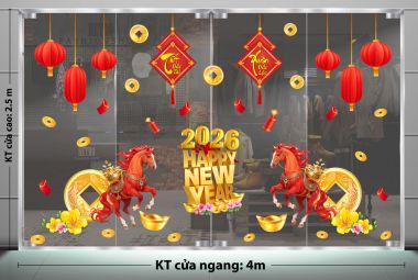 DECAL DÁN KÍNH TRANG TRÍ TẾT CHO CÔNG TY XUÂN BÍNH NGỌ ĐẮC TÀI ĐẮC LỘC