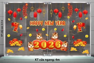 DECAL DÁN KÍNH TRANG TRÍ TẾT 2026 SẮC ĐỎ SUNG TÚC NĂM BÍNH NGỌ