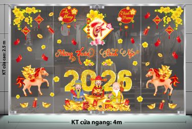 DECAL TRANG TRÍ TẾT CHO NGÂN HÀNG BÍNH NGỌ RƯỚC LỘC VÀNG CÙNG PHÚC LỘC THỌ