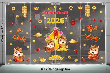 DECAL DÁN KÍNH TRANG TRÍ TẾT ĐÀN NGỰA NHỎ CHÚC MỪNG NĂM MỚI AN KHANG THỊNH VƯỢNG