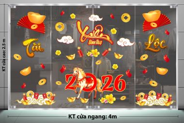 DECAL DÁN KÍNH TRANG TRÍ TẾT XUÂN BÍNH NGỌ TÀI LỘC SUNG TÚC