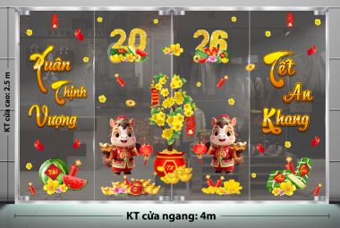 DECAL DÁN KÍNH TRANG TRÍ TẾT CHO NHÀ HÀNG RỰC RỠ SẮC VÀNG XUÂN BÍNH NGỌ 2026
