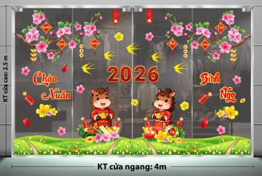 DECAL DÁN KÍNH TRANG TRÍ TẾT ĐÀO HỒNG ĐÓN XUÂN BÌNH NGỌ 2026