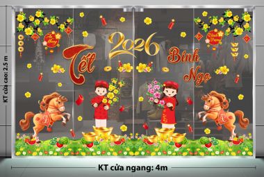 DECAL DÁN KÍNH TRANG TRÍ TẾT CHO CÔNG TY TẾT BÍNH NGỌ RỘN RÀNG SẮC XUÂN