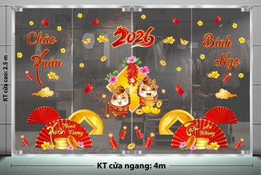 DECAL DÁN KÍNH TRANG TRÍ TẾT CÁNH QUẠT ĐÓN GIÓ XUÂN 2026