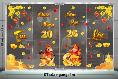 DECAL DÁN KÍNH TRANG TRÍ TẾT BÍNH NGỌ SẮC VÀNG TÀI LỘC
