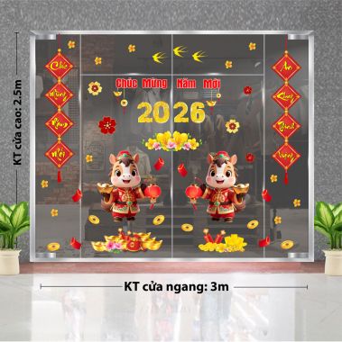 DECAL DÁN KÍNH TRANG TRÍ TẾT ĐÔI NGỰA VÀ LIỄN XUÂN CHÚC TẾT 2026