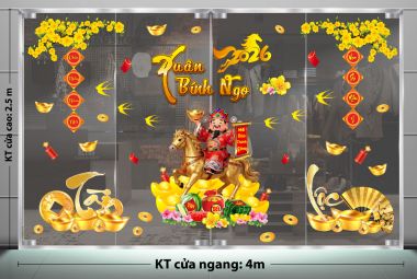DECAL DÁN KÍNH TRANG TRÍ TẾT CHO CÔNG TY THẦN TÀI RƯỚC TÀI LỘC XUÂN BÍNH NGỌ